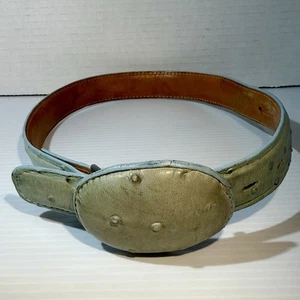 RARE! Full Quill Ostrich Western Cowboy Belt &Buckle Rodeo Bravo Kid Sz Lt Green - Picture 1 of 6