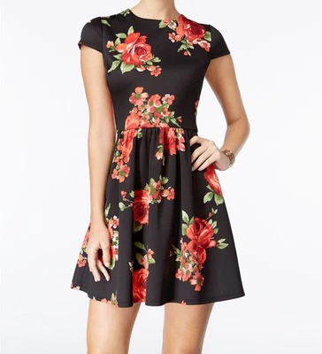 B. Darlin Women's Juniors' Black Red Floral Fit & Flare Dress Size 9/10 - Imagem 1 de 2
