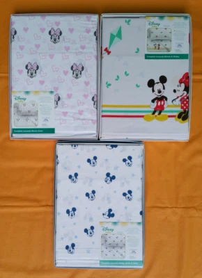 COMPLETO LENZUOLA TOPOLINO MINNIE MICKEY LETTINO CULLA DISNEY CALEFFI 100%COTONE