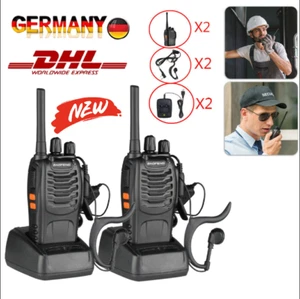 2Tlg. Walkie Talkie Two-Way UHF Hand Funkgerät Sprechfunkgeräte 16Kanale Headset - Zdjęcie 1 z 12