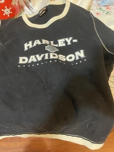 Long Sleeve Harley Davidson Black Sweatshirt W” Off White Cuffs Collar Letters  - Picture 1 of 2