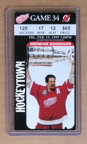 Red Wings Brendan Shanahan Wings ticket stub Feb 19, 1999 $65.00 Yzerman 2 Goals Cover