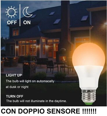 LAMPADA E27 LAMPADINA LED 10W Luce Calda con Sensore Crepuscolare RISPARMIO - Immagine 1 di 4