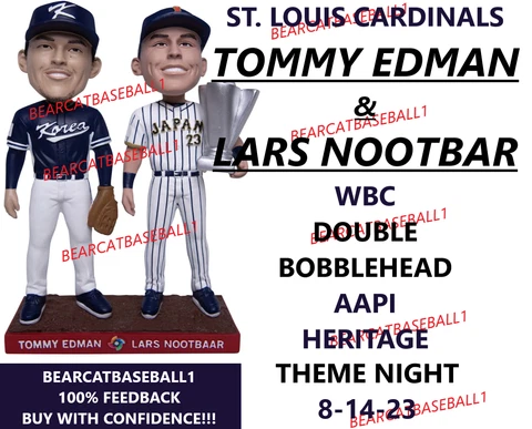 LARS NOOTBAR & TOMMY EDMAN ST. LOUIS CARDINALS WBC BOBBLEHEAD 8-14-23 PRESALE Cover