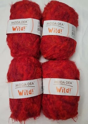 Moda Dea Wild Bulky Yarn Italy Color Flames 9980 Red Hot Pink Ombre Fur Fuzzy 4  - Image 1 of 4