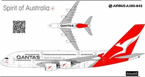 Calcomanías 1/144 BSModelle Airbus A380 Qantas color plata real impresas ¡no grises! - Imagen 1 de 2