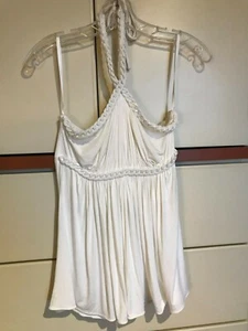 New With Defects White SKY Brand Greek Style Plastic Chain Halter Top M * - Picture 1 of 4