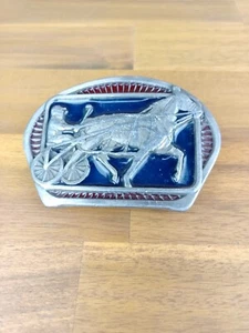 Vintage Cowboy Belt Buckle Horse And Buggy Track C+J INC. USA 1993 - Picture 1 of 8