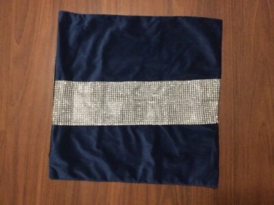 Luxury Pillow Cover/Case Blue With Rhinestone/Crystal Line 18x18 - Image 1 of 3