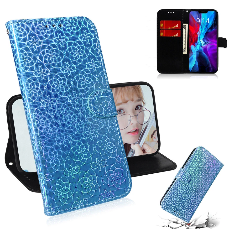 Bling Laser Wallet Cover Case For OPPO Realme Huawei P40 P50 Honor X8 X7 X8A X9A - Image 1 of 4