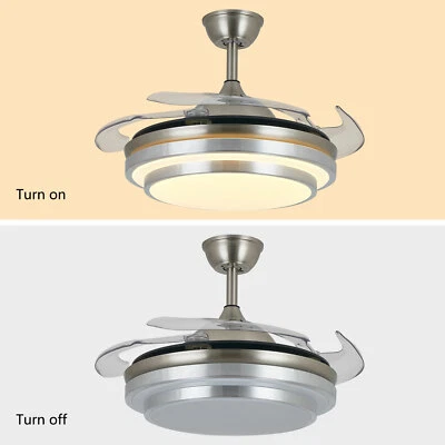 3 Color LED Chandelier Light 42" Retractable Ceiling Fan Lamp W/ Remote New - Image 1 of 4