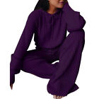 2PCS Womens Tracksuits Set Hooded Loose Loungewear Knitwear Tops+Pants Pyjama _A
