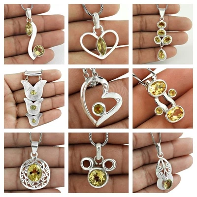 Naturale Citrino Gemma Vero 925 Argento Sterling Ciondoli Donna Regalo di Natale - Immagine 1 di 4