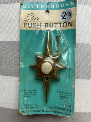 vintage Rittenhouse mcm atomic starburst push button doorbell 8 point star brass - Image 1 of 4