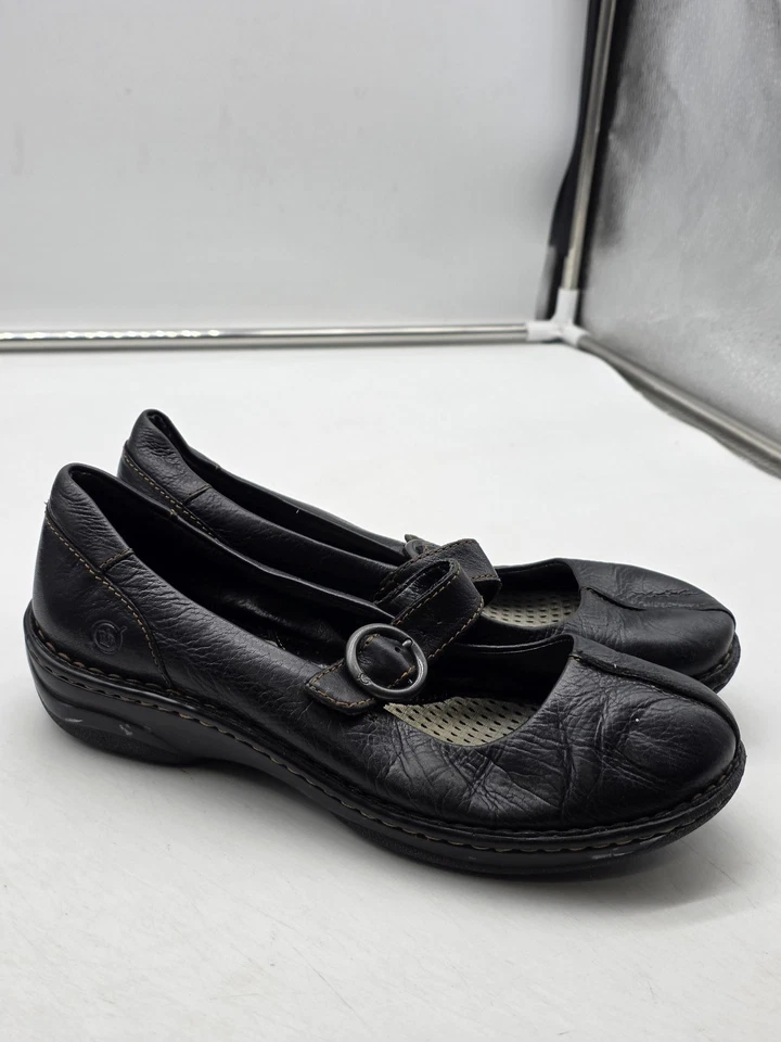 Born Shoes Womens Size 8 Black Leather Mary Jane Strap Buckle Comfort Wedge 39 - Image 1 of 4