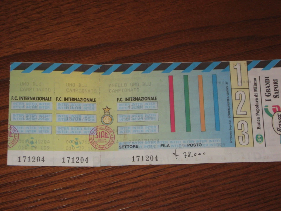 INTER MILAN BIGLIETTO TICKET 1994/95 SERIE A - Immagine 1 di 1
