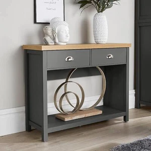 Console Table 2 Drawer Telephone Table Dark Grey Oak Hallway Storage 36mm Top - Picture 1 of 6
