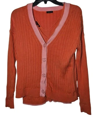 Conjunto sin mangas suéter cárdigan naranja Talbots para mujer talla mediana Preppy carrera primavera Foto 1 de 4