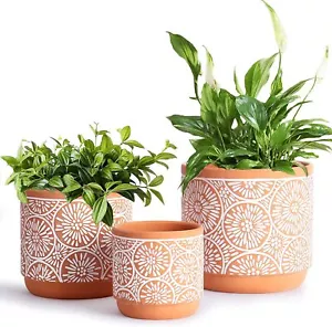 3 Piece Ceramic Plant pots Indoor Flower Pots Set with Drainage Holes 5.7/4.7... - Picture 1 of 6