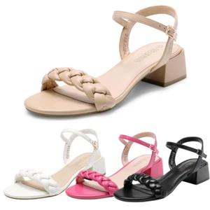 Women Ankle Strap Open Toe Low Chunky Heel Wedding Dress Pump Heel Sandals - Picture 1 of 17
