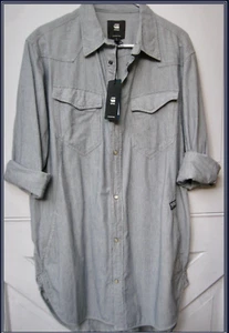 G-Star RAW: TACOMA Sun Faded Blue & White Striped Chambray Shirt-Dress LG/NWT - Imagen 1 de 6