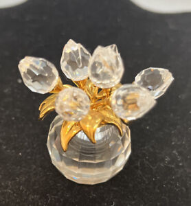 Swarovski ? 7 Rose flower Crystal pot figurine