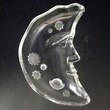 Clear Glass Crescent Moon Shaped Trinket Candy Nut Dish with Stars 6.5"     S1D