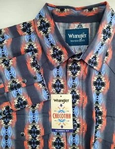 Camisa Wrangler Checotah Southwestern Aztec LS Western Pearl-Snap, Hombre XL, NUEVA - Imagen 1 de 6