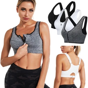 Women's Zip Front Sports Bra Wireless Post-Surgery Bra Active Yoga Sports Bras - Picture 1 of 18