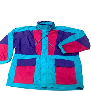 Vtg 80 90s Duncain Row Purple ColorBlock Athletic Track Suit Shiny Hooded Jacket - Picture 1 of 9