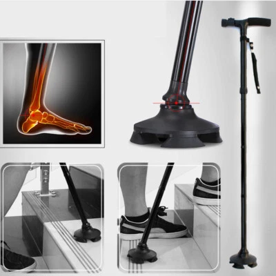 LED Light  Walking Cane All Terrain Pivoting Base  Foldable Safety Walking Stick - Image 1 of 4