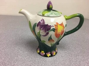 Blue Sky Clayworks TULIP FLOWERS Teapot Jeanette McCall Icing on the Cake - Picture 1 of 7