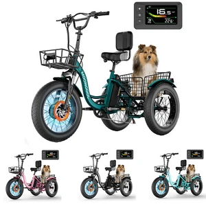 MOONCOOL Electric Tricycle 20" x 4" Fat Trike E- Trike 48V 500W Motorized E-Bike - Picture 1 of 56