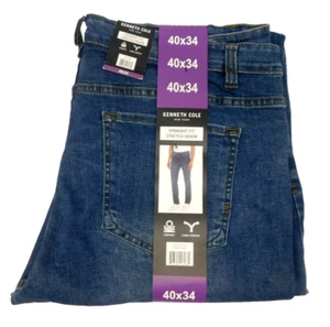 NWT Kenneth Cole Mens 40 x 34 Straight Fit 2 Way Stretch Blue Denim Jeans - Picture 1 of 4