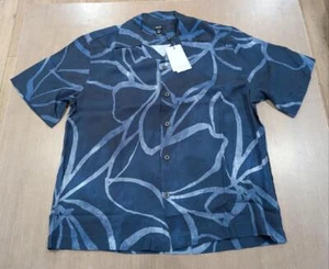 $180 Mens REISS "Jerry" Printed SS Button Up Resort Shirt Indigo Blue Medium - Picture 1 of 5