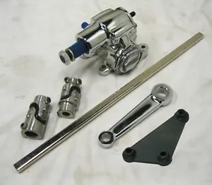 CHROME Vega Steering Box + Pitman Arm + 36" Coated 3/4" DD Shaft + 2 SS U Joints - Picture 1 of 4