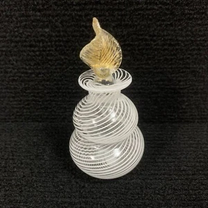 Vintage Murano Threaded Swirls White W/ Gold Dusted Stopper Cruet Perfume Bottle - Picture 1 of 12