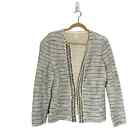 Chicos Cream & Blue Sequined Striped Long Sleeve Blazer 2/Large/12