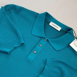 Polo Gran Sasso BNWT Manga Corta Para Hombre 54 Algodón Tejido Lujo Italia Turquesa - Imagen 1 de 12
