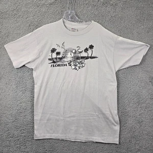 Vintage Hanes Fifty-Fifty Single Stitched Gray Florida Palm Tree Tshirt Size M - Picture 1 of 13