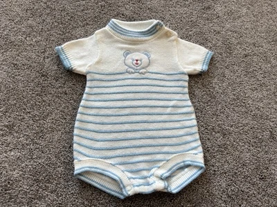 Mono Mameluco Girado Doe Años 60 De Colección Bebé Infante 3 Meses Azul Blanco Rayas Foto 1 de 4