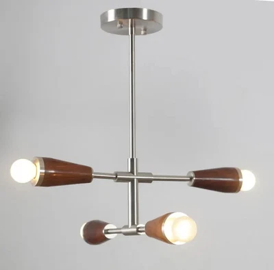 Italian Style Four Lights Walnut Wood Shade Brass Sputnik Handmade Chandelier Br - Image 1 of 3