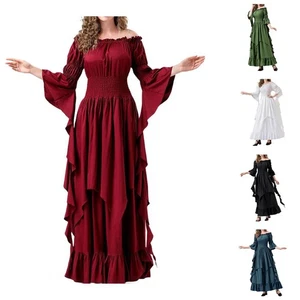 Retro Gothic Renaissance Costume for Women Medieval Gown Dress Navy Blue Green - Picture 1 of 18