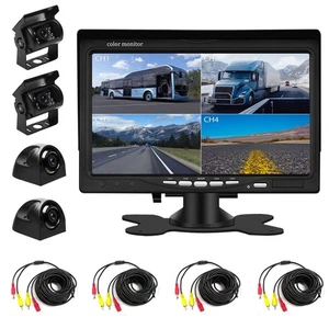 Backup Camera Kit 7 inch 4-Spilt Monitor Rear View Cameras with IP 67 Waterpr... - Picture 1 of 9