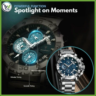 Orologio Cronografo Uomo–Quarzo/Acciaio Inox/Elegante/3 ATM/Luminoso/Data - Immagine 1 di 4