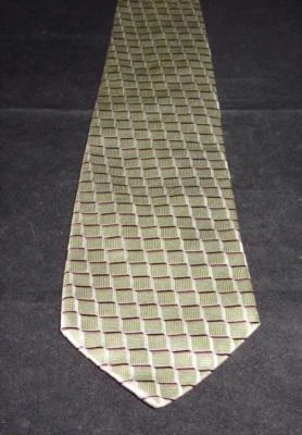 Paul Smith 100% 真丝领带英国制造绿色带白色和棕色口音 — 第 1/2 张图片