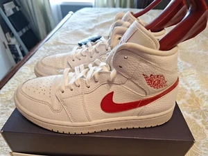 Size 9- Air Jordan 1 Mid White University Red W BX112 - Picture 1 of 21