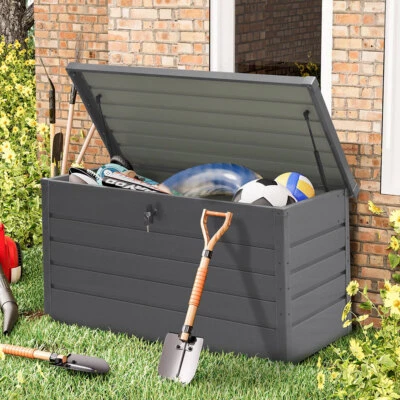 350 L Metal Garden Storage Shed Utility Chest Box Lockable Tools Container Grey - Image 1 of 4