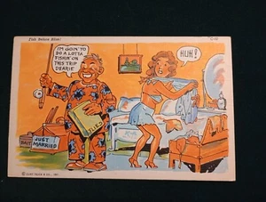 FISH BEFORE BLISS C-50 Curt Teich 0B-H1445 Vintage Linen Postcard 1940 Unposted - Picture 1 of 5