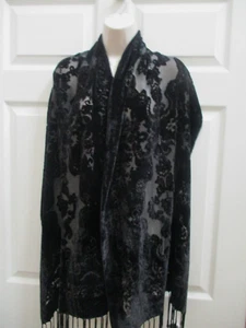 Para Mujer Mantón Vintage Terciopelo Negro Damasco Flecos Noche Accesorio 21x36 Nuevo - Imagen 1 de 13